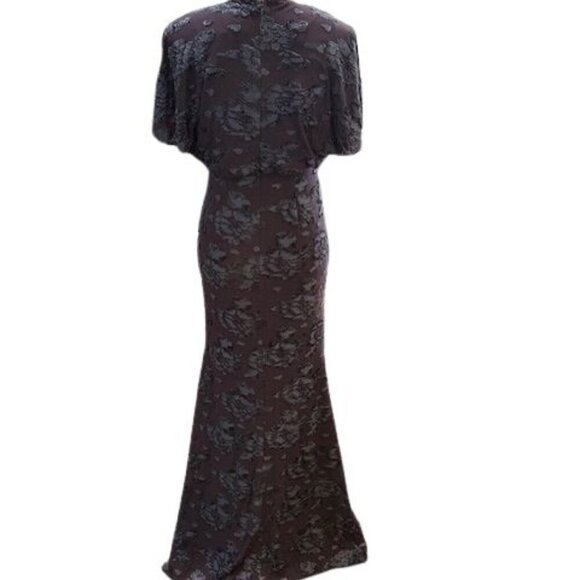 Adrianna Papell Floral Burnout Velvet Long Blouson Gown in Midnight – Size 0 - Picture 4 of 12